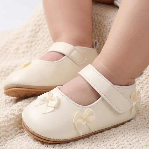 Baby Girls Bow Velcro Anti Slip White Bellies Booties-BT5449