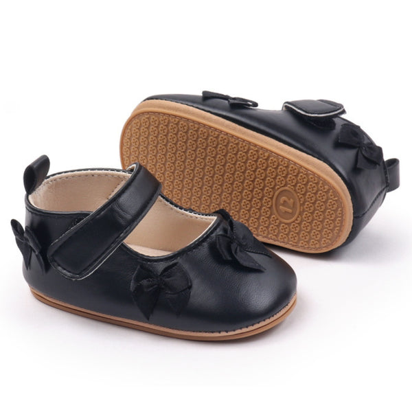 Baby Girls Bow Velcro Anti Slip Black Bellies Booties-BT5450