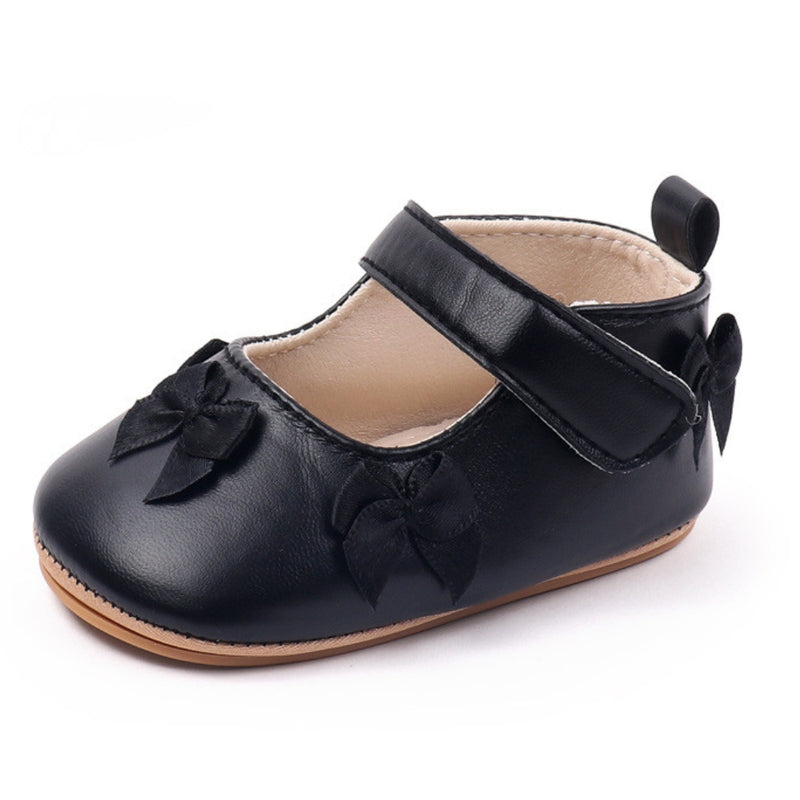 Baby Girls Bow Velcro Anti Slip Black Bellies Booties-BT5450