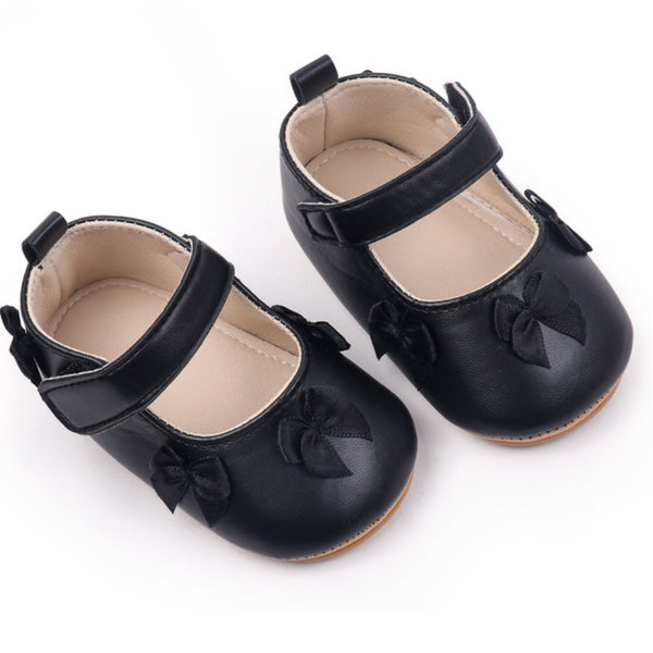 Baby Girls Bow Velcro Anti Slip Black Bellies Booties-BT5450