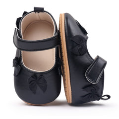 Baby Girls Bow Velcro Anti Slip Black Bellies Booties-BT5450