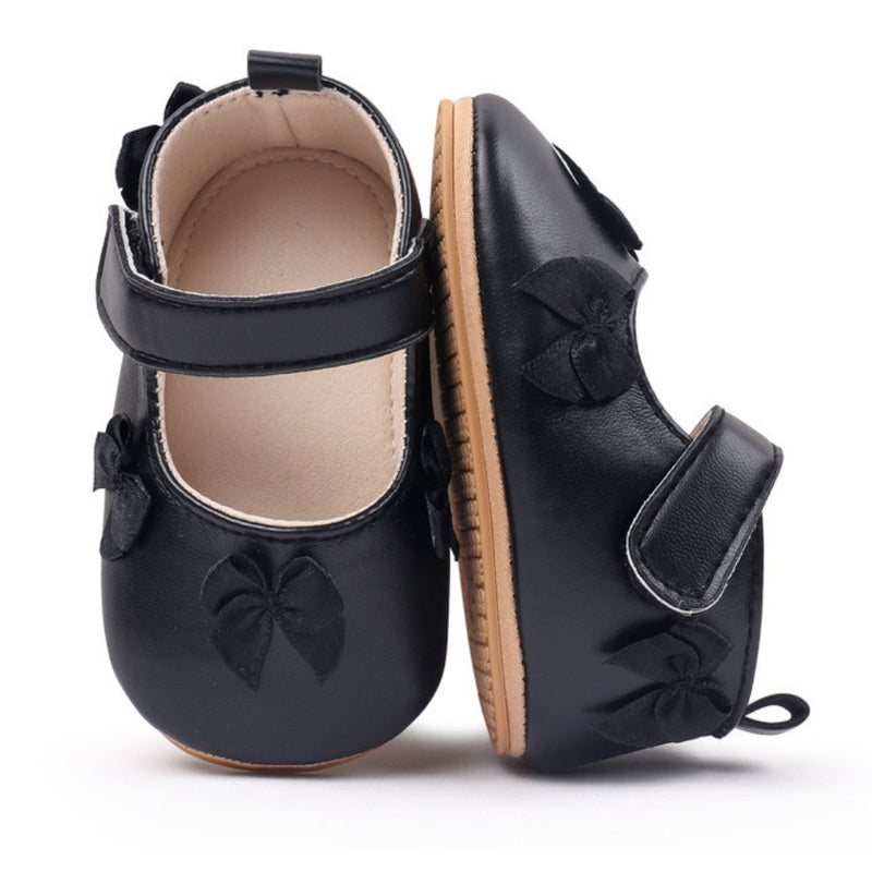 Baby Girls Bow Velcro Anti Slip Black Bellies Booties-BT5450