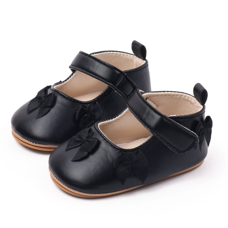 Baby Girls Bow Velcro Anti Slip Black Bellies Booties-BT5450