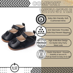 Baby Girls Bow Velcro Anti Slip Black Bellies Booties-BT5450