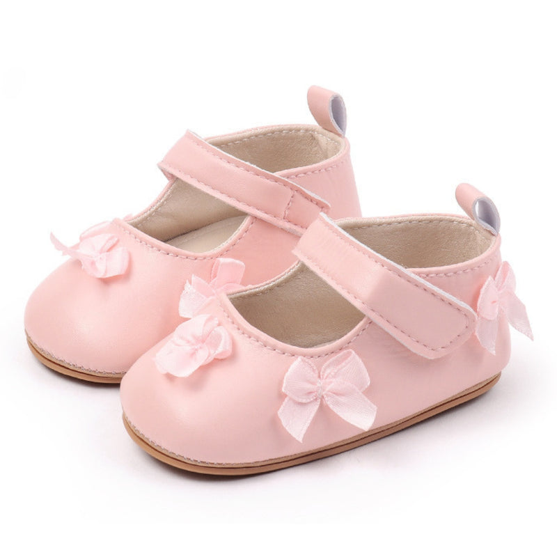 Baby Girls Bow Velcro Anti Slip Pink Bellies Booties-BT5452