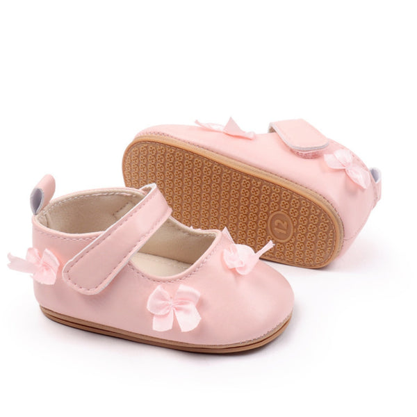 Baby Girls Bow Velcro Anti Slip Pink Bellies Booties-BT5452