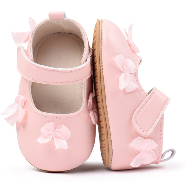 Baby Girls Bow Velcro Anti Slip Pink Bellies Booties-BT5452