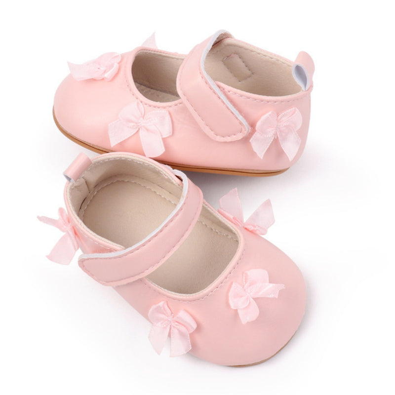 Baby Girls Bow Velcro Anti Slip Pink Bellies Booties-BT5452
