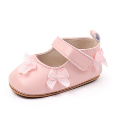 Baby Girls Bow Velcro Anti Slip Pink Bellies Booties-BT5452
