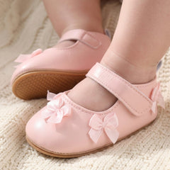 Baby Girls Bow Velcro Anti Slip Pink Bellies Booties-BT5452