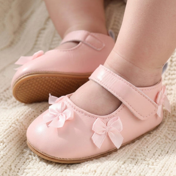 Baby Girls Bow Velcro Anti Slip Pink Bellies Booties-BT5452