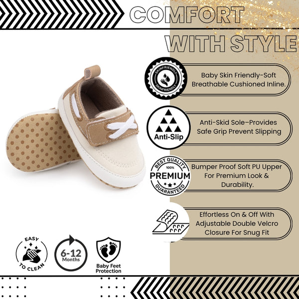 Baby Unisex Velcro Anti Slip Beige Shoe Booties-BT5453