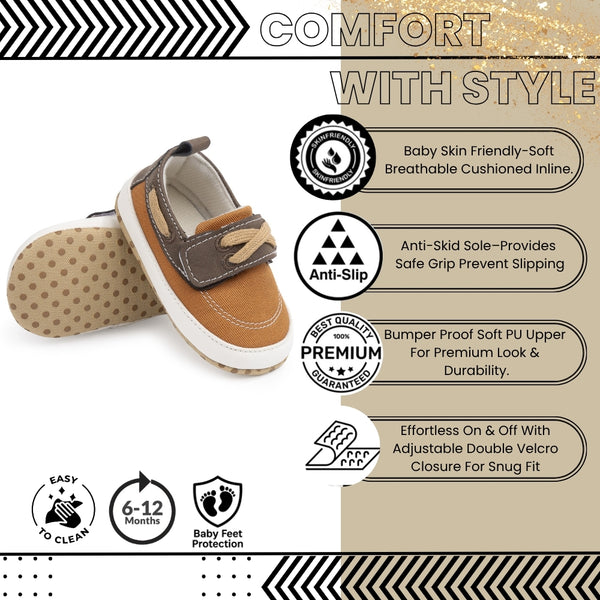 Baby Unisex Velcro Anti Slip Brown Shoe Booties-BT5454