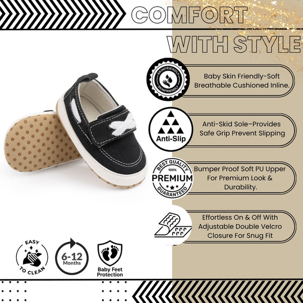 Baby Unisex Velcro Anti Slip Black Shoe Booties-BT5455