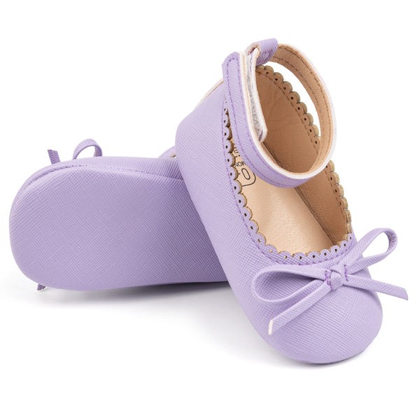 Baby Girls Bow Velcro Purple Bellies Booties-BT5456