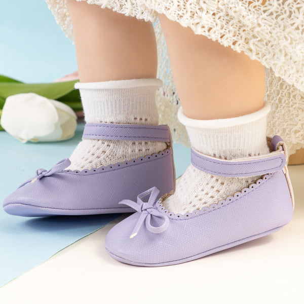 Baby Girls Bow Velcro Purple Bellies Booties-BT5456