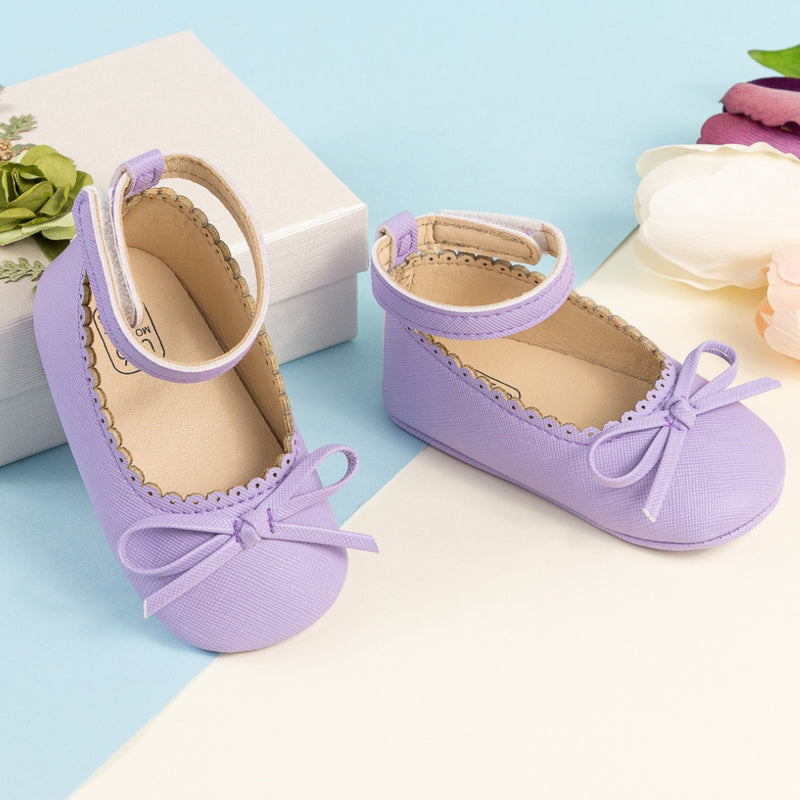 Baby Girls Bow Velcro Purple Bellies Booties-BT5456