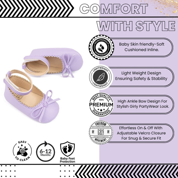 Baby Girls Bow Velcro Purple Bellies Booties-BT5456