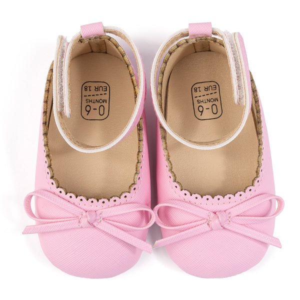 Baby Girls Bow Velcro Pink Bellies Booties-BT5457