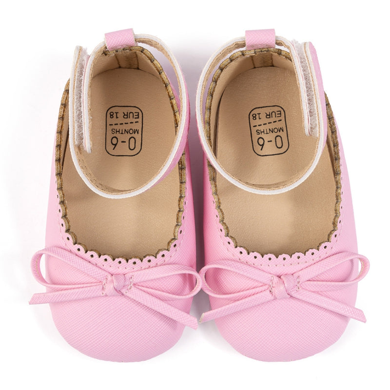 Baby Girls Bow Velcro Pink Bellies Booties-BT5457