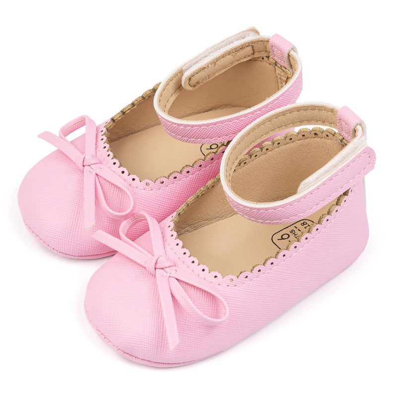Baby Girls Bow Velcro Pink Bellies Booties-BT5457