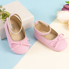 Baby Girls Bow Velcro Pink Bellies Booties-BT5457