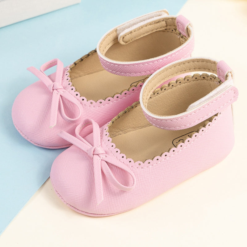 Baby Girls Bow Velcro Pink Bellies Booties-BT5457
