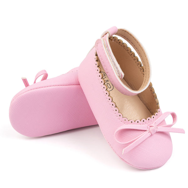 Baby Girls Bow Velcro Pink Bellies Booties-BT5457