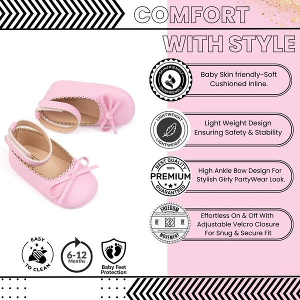 Baby Girls Bow Velcro Pink Bellies Booties-BT5457