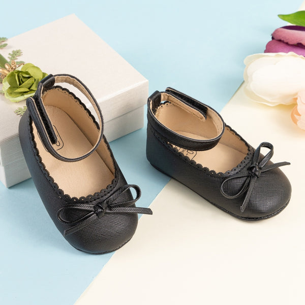Baby Girls Bow Velcro Black Bellies Booties-BT5458