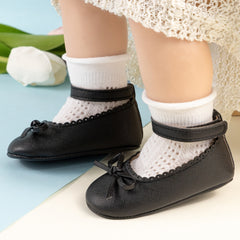 Baby Girls Bow Velcro Black Bellies Booties-BT5458