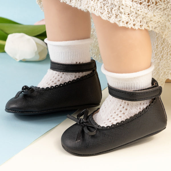 Baby Girls Bow Velcro Black Bellies Booties-BT5458