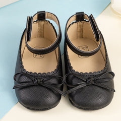 Baby Girls Bow Velcro Black Bellies Booties-BT5458