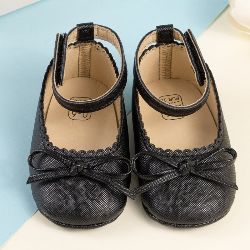 Baby Girls Bow Velcro Black Bellies Booties-BT5458