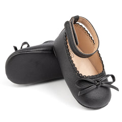Baby Girls Bow Velcro Black Bellies Booties-BT5458