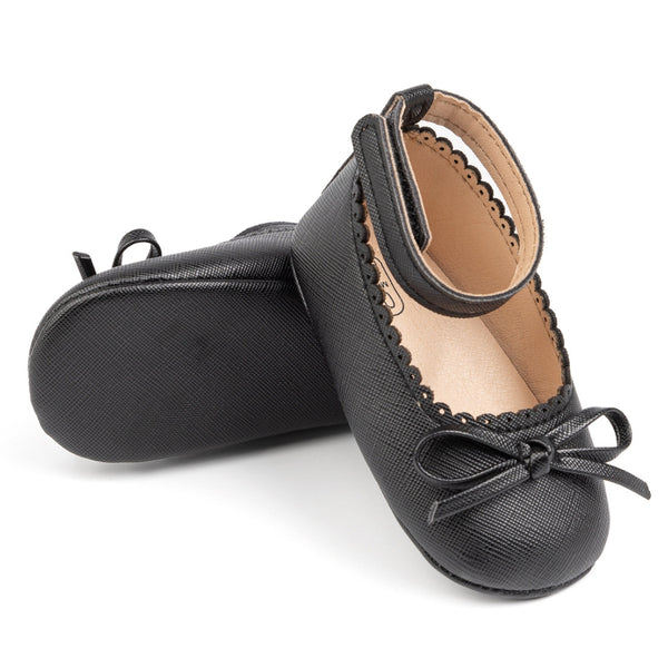 Baby Girls Bow Velcro Black Bellies Booties-BT5458