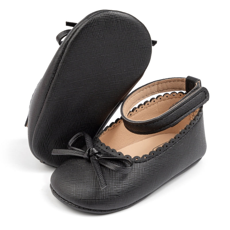 Baby Girls Bow Velcro Black Bellies Booties-BT5458