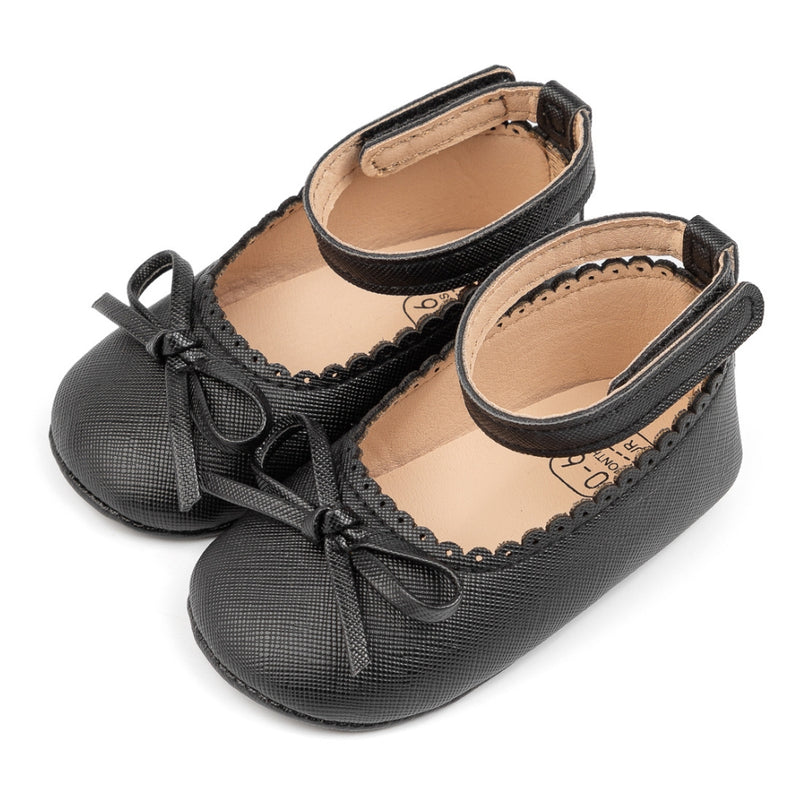 Baby Girls Bow Velcro Black Bellies Booties-BT5458