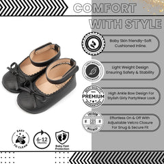 Baby Girls Bow Velcro Black Bellies Booties-BT5458