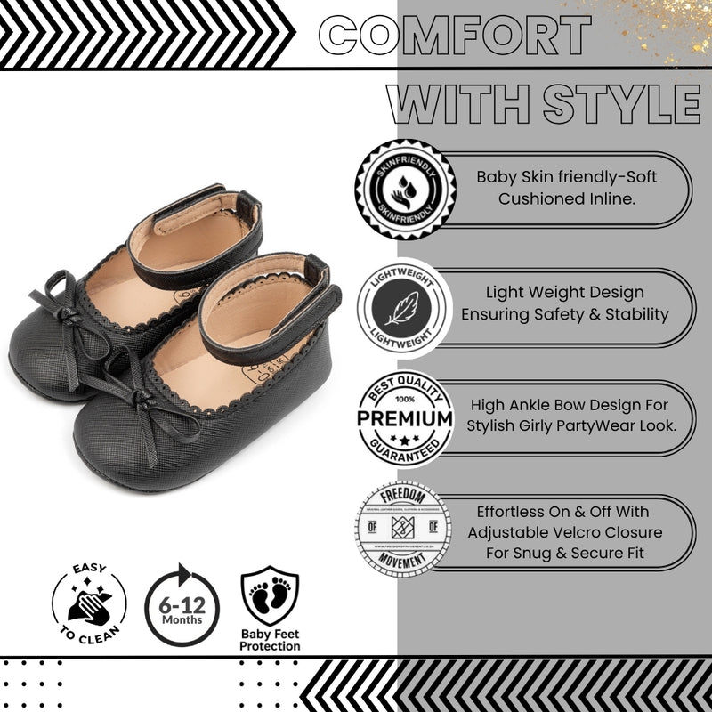 Baby Girls Bow Velcro Black Bellies Booties-BT5458