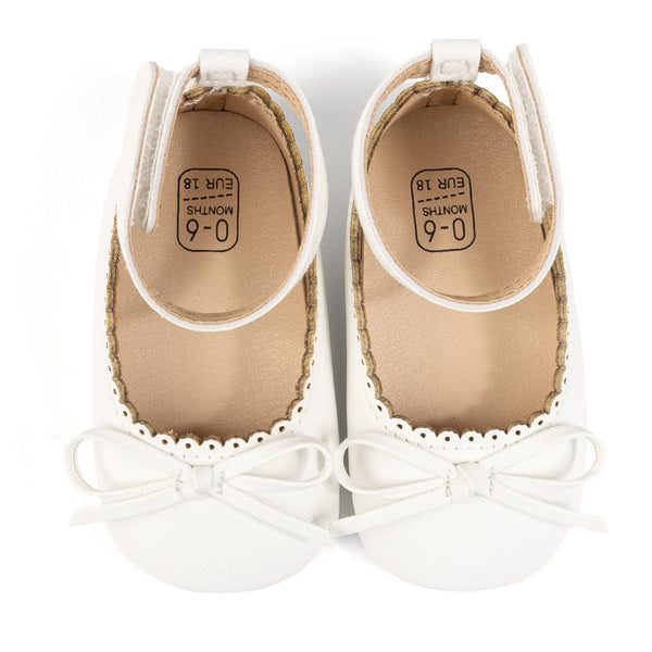 Baby Girls Bow Velcro White Bellies Booties-BT5459