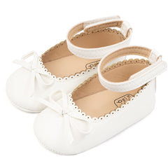 Baby Girls Bow Velcro White Bellies Booties-BT5459