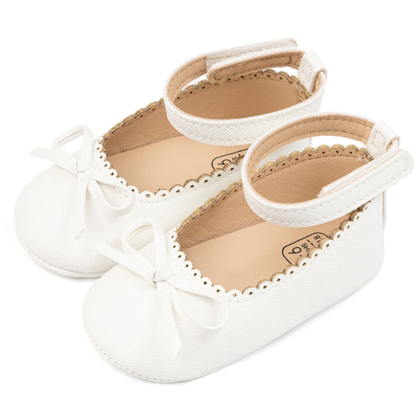 Baby Girls Bow Velcro White Bellies Booties-BT5459