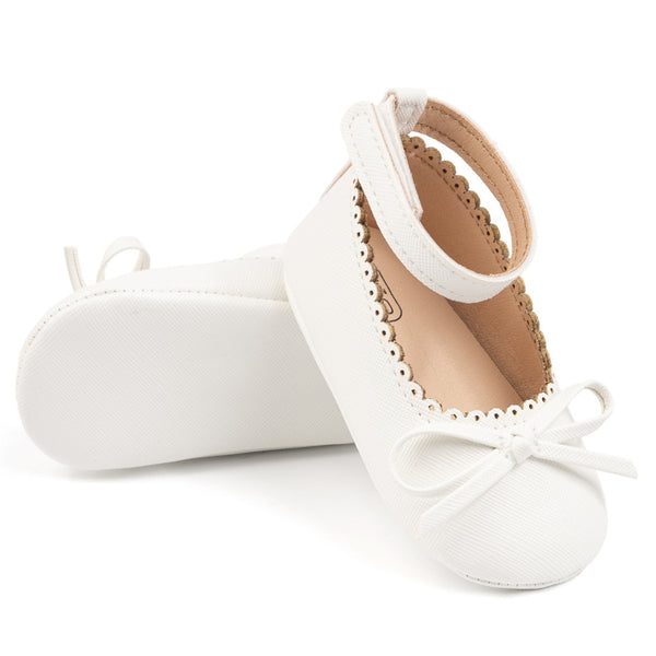 Baby Girls Bow Velcro White Bellies Booties-BT5459