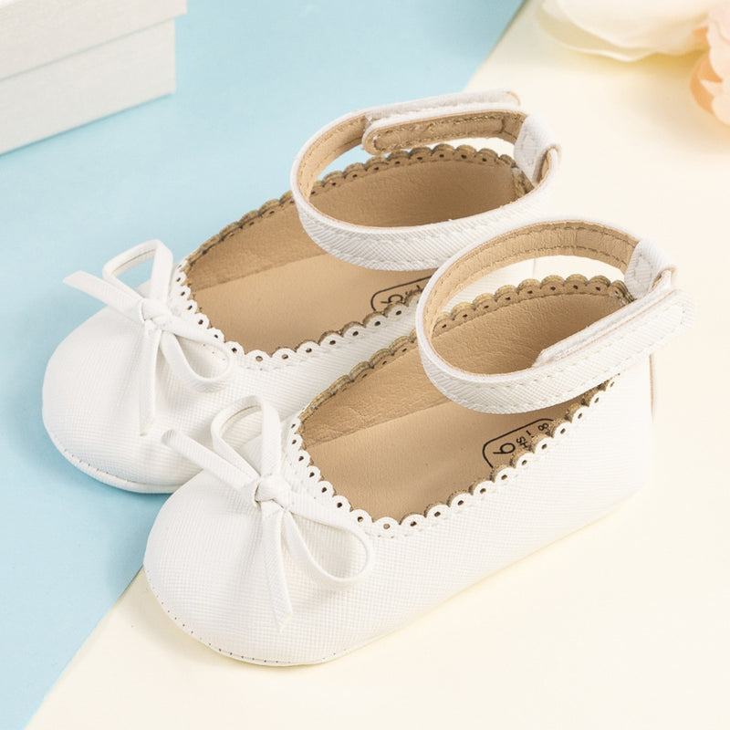 Baby Girls Bow Velcro White Bellies Booties-BT5459