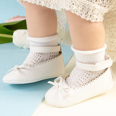 Baby Girls Bow Velcro White Bellies Booties-BT5459