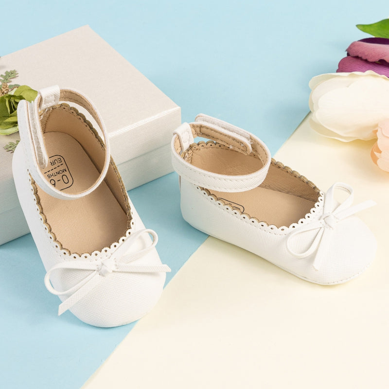 Baby Girls Bow Velcro White Bellies Booties-BT5459