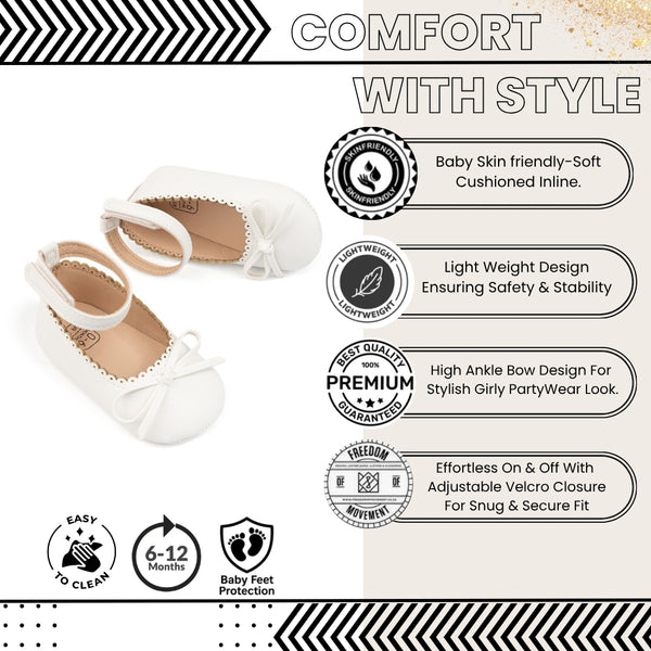 Baby Girls Bow Velcro White Bellies Booties-BT5459