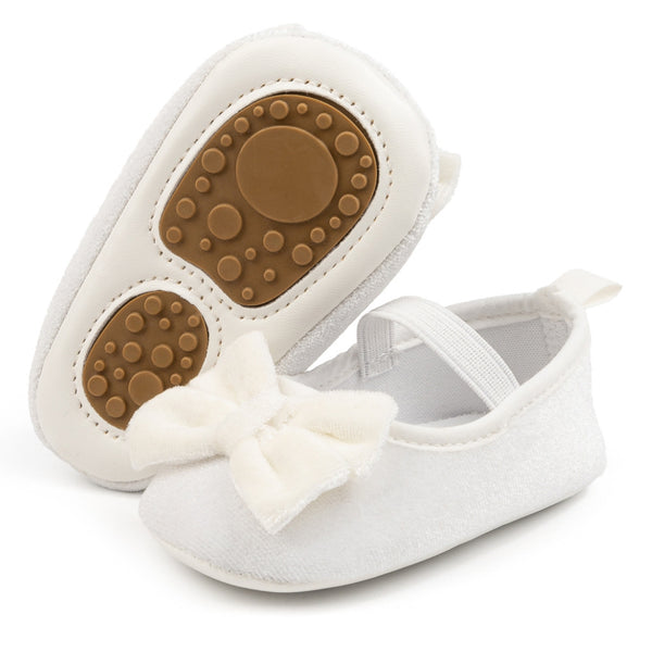 Baby Girls Bow Slip On Anti Skid White Bellies Booties-BT5460