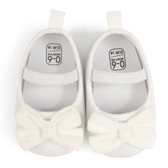 Baby Girls Bow Slip On Anti Skid White Bellies Booties-BT5460